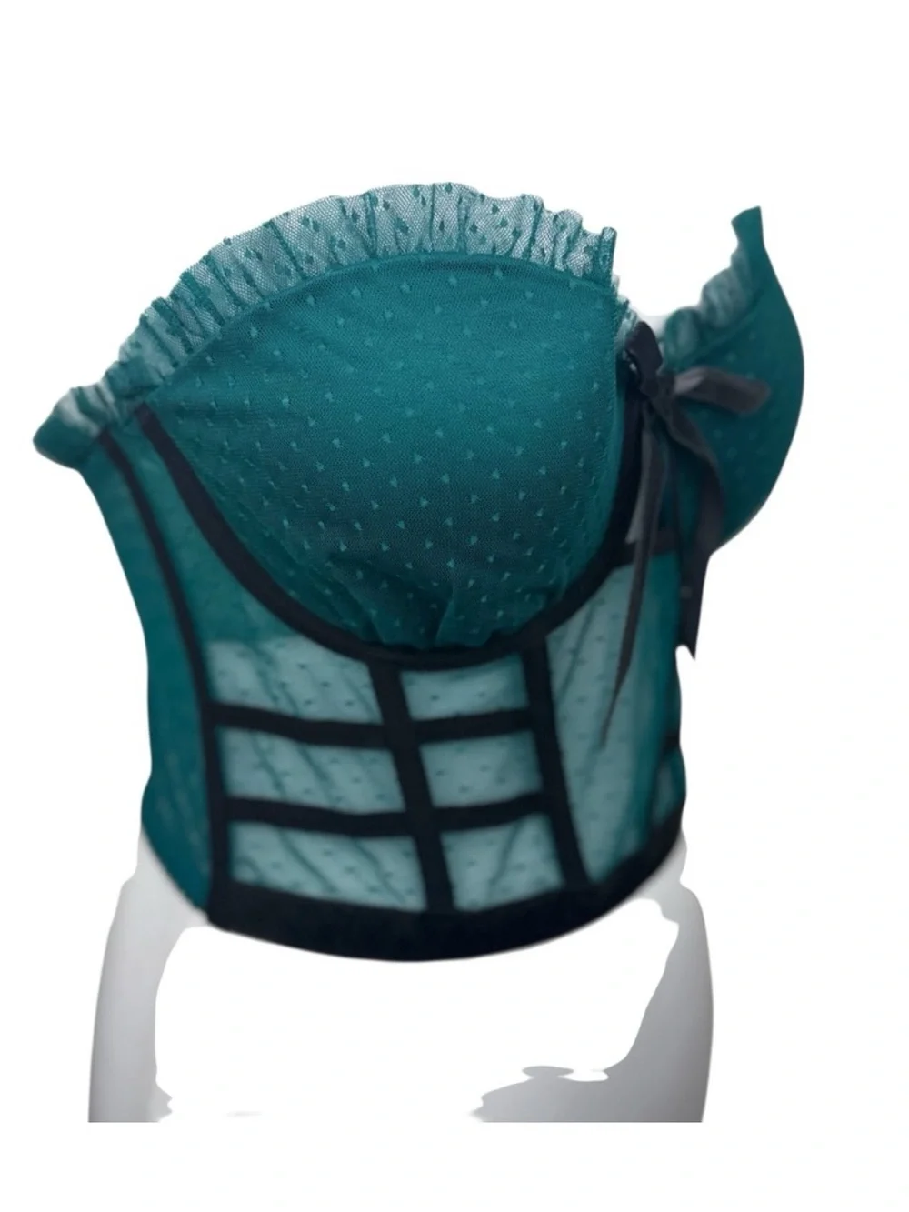 Victoria's Secret Teal Mesh Longline Bustier with Velvet Bow